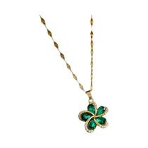 Colar Com Pingente De Flores De Zircão Verde Para Mulheres, Aço Inoxidável 316L, Joia De Luxo, Colar Com Pingente De Flores De Zircão Verde Para Mulheres, Aço Inoxidável 316L, Joia De Luxo,