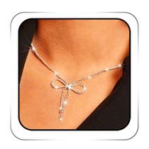 Colar com Pingente de Laço e Strass ACEDRE - Banhado a Prata