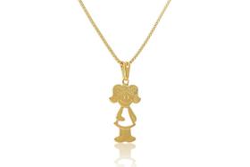 Colar Com Pingente De Menina Folheado Em Ouro 18k