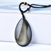 Colar Com Pingente De Pedra Natural De Olho Dourado De Obsidiana Preta, Joias Da Sorte, Presentes