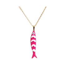 Colar Com Pingente De Peixe Esmaltado Colorido, Aço Inoxidável Dourado À Prova d'Água Para Mulheres