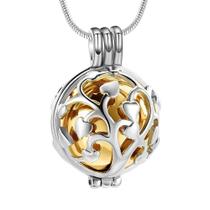 Colar com pingente de urna de cremação em círculo oco dourado para homens Colar com pingente de urna de cremação em círculo oco dourado para homens