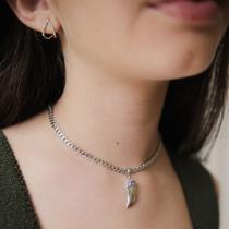 Colar com Pingente Dente de Sabre Prateado Zirconias Coloridas