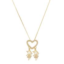 Colar Com Pingente Duas Meninas Filhas Banho De Ouro