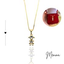 Colar Com Pingente Filhos Menino Menina Banhada a Ouro 18k Presente Mãe