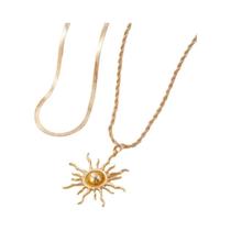 Colar Com Pingente Grande Em Cor Dourada Para Mulheres, Corrente De Osso De Cobra Em Camadas Duplas,