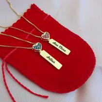 Colar com Pingente Personalizado Menino Coração Azul Menina Coração Rosa Nome Gravado Folheado Colar com Pingente Personalizado Menino Coração Azul Menina Coração Rosa Nome Gravado Folheado