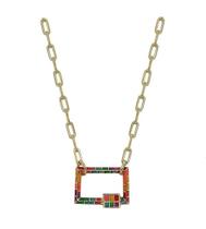 Colar com pingente retangular esmaltado banhado a ouro - 42 cm