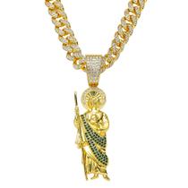 Colar com pingente Saint Jude, banhado a ouro, design de strass