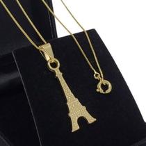 Colar Com Pingente Torre Eiffel Banho De Ouro 18k 2757A