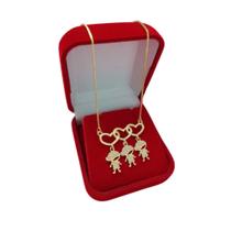 Colar com Pingente Três Filhos Meninos Banho a Ouro Colar com Pingente Três Filhos Meninos Banho a Ouro