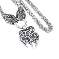 Colar com pingente Viking Wolf Claw para homens com acabamento prateado