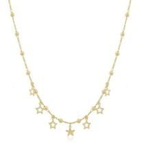 Colar com pingentes estrela e bolinha, banhado a ouro 18k