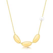 Colar com pingentes ovais e pérola shell banhado a ouro - 6 cm