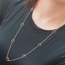 Colar Com Trevo Preto Folheado A Ouro