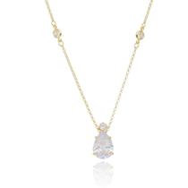 Colar com zircônia e gota pedra natural cristal banhada a ouro 18K Colar com zircônia e gota pedra natural cristal banhada a ouro 18K