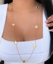 Colar comprido flor trevo