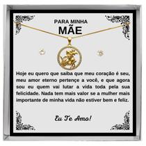 Colar Conjunto Ouro Banhado Presente Dia Das Mães Aniversário Pingente São Jorge Zircônias + Brincos + Dedicatória