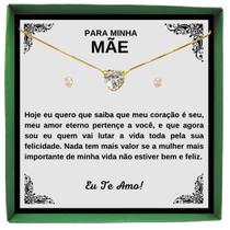 Colar Conjunto Ouro Feminino Dia Das Mães Corção Ponto Luz + Brincos + Dedicatória