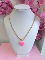 Colar coração acrilico rosa semijoia Colar coração acrilico rosa semijoia