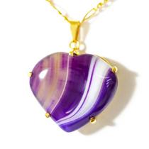 Colar Coração Agata Lilas Pedra Natural Extra Garra Dourado Colar Coração Agata Lilas Pedra Natural Extra Garra Dourado