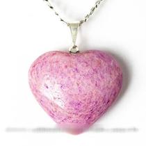 Colar Coração Amazonita Pink Pedra Natural Pino Prateado