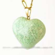 Colar Coração Amazonita Verde Pedra Natural Pino Dourado