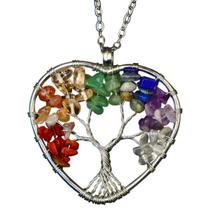 Colar Coração Árvore da Vida Sete Chakras Metal Espiritual - Mandala