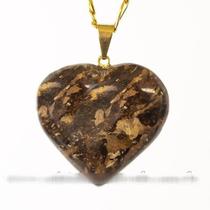 Colar Coração Bronzita Pedra Natural Banhado Dourado