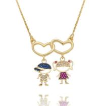 Colar coração casal de filhos banhado a ouro