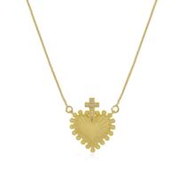 Colar Coração com Cruz de Pedras Zircônias Semi Joias Banhado Ouro 18k - Stella Semi joias