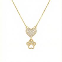 Colar Coração com Patinha Micro Zircônia Cristal Banhado em Ouro18k