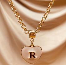 Colar Coração com Pingente Inicial do nome Feminino - Dourado - Letra R
