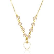 Colar Coração Contrapinado Cristais Rosa Ouro