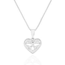 Colar Coração Cristal Espírito Santo Vazado Banhado a Prata