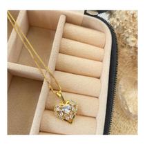 Colar Coração de Cristal Folheado a Ouro