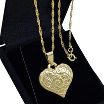 Colar Coração Desenhado Banho De Ouro 18k 4734A Colar Coração Desenhado Banho De Ouro 18k 4734A