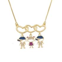 Colar Coração Dois Filhos e Uma Filha Banhado a Ouro Colar Coração Dois Filhos e Uma Filha Banhado a Ouro