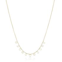 Colar coração estrela e meia lua banhado a ouro 18k