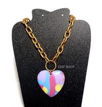 Colar coração feminino dourado lindo moda