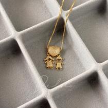 Colar Coração Filhos Cravejado - Dourado