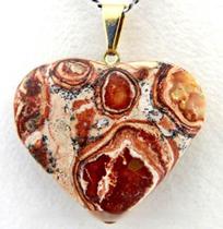 Colar Coração Jaspe Leopardita Natural Montagem Dourado