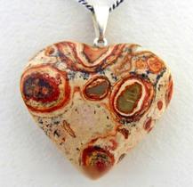 Colar Coração Jaspe Leopardita Natural Montagem Prateado Colar Coração Jaspe Leopardita Natural Montagem Prateado