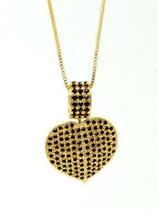 Colar Coração maciço com contra argola negra ouro