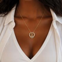 Colar Coração Nossa Senhora Cristal Banhado a Ouro Colar Coração Nossa Senhora Cristal Banhado a Ouro