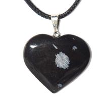Colar Coração Obsidiana Floco de Neve Pedra Natural Prateado Colar Coração Obsidiana Floco de Neve Pedra Natural Prateado