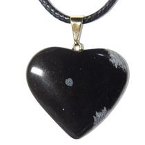 Colar Coração Obsidiana Flocos de Neve Pino Dourado Colar Coração Obsidiana Flocos de Neve Pino Dourado