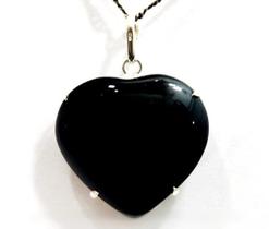 Colar Coração Obsidiana Negra Garra Prata 950 Colar Coração Obsidiana Negra Garra Prata 950