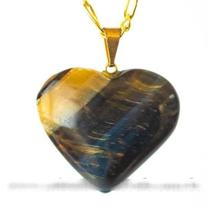 Colar Coração Olho de Falcão Pedra Natural Banhado Dourado