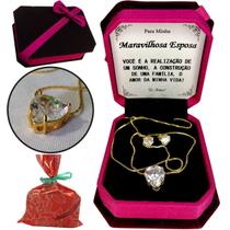 Colar Coração Ouro Presente Aniversário Esposa + Caixinha Veludo Personalizada com Dedicatória